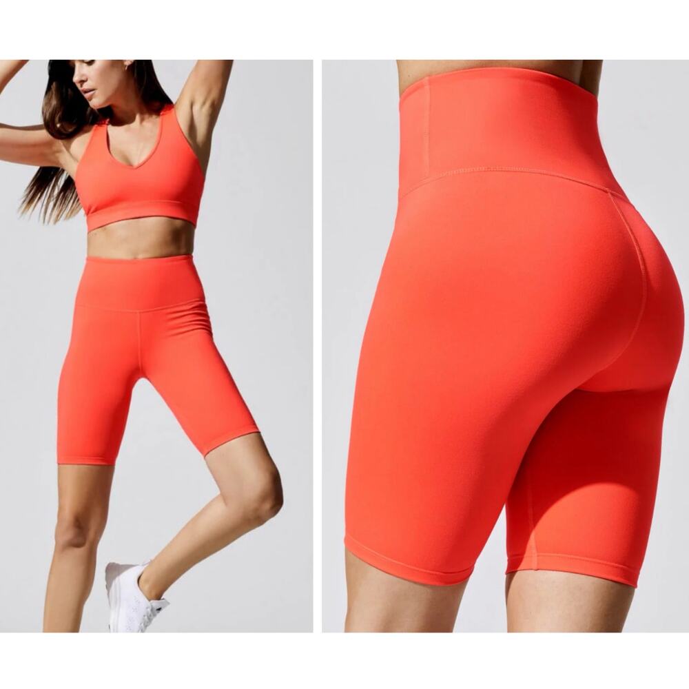 CARBON 38 High Rise Orange Fluorescent Coral Biker Short in Cloud Compression S